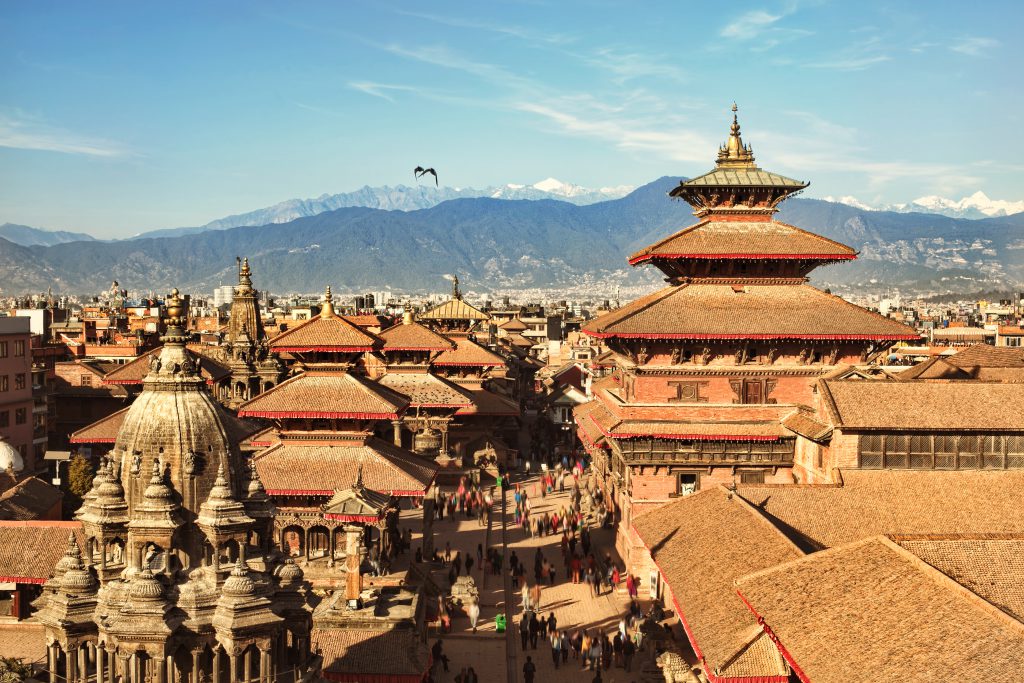KATHMANDU, NEPAL - CIRCA DEC, 2014: View of the Patan Durbar Square. One of the 3 royal cities in Kathmandu, a very popular tourist place.